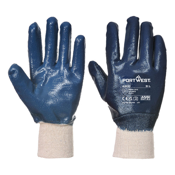 A300 Grip Nitrile Full Dipped Knitwrist Glove Pack of 12