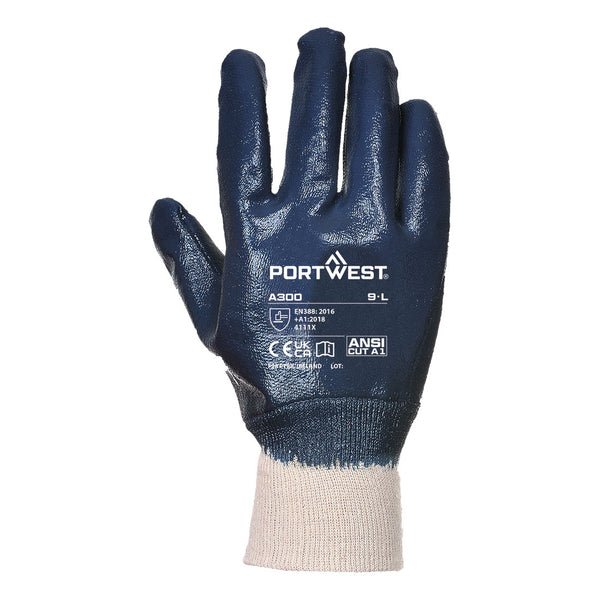 A300 Grip Nitrile Full Dipped Knitwrist Glove Pack of 12